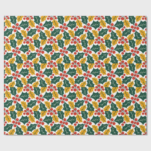 Holly Leaves Retro Modern Big Print Pattern  Cadeaupapier (Vlak)