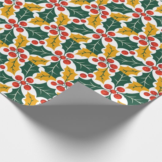 Holly Leaves Retro Modern Big Print Pattern Cadeaupapier (Hoek)