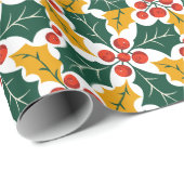 Holly Leaves Retro Modern Big Print Pattern  Cadeaupapier (Rol Hoek)