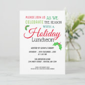 Holly Leaves Santa Luncheon Invitation Kaart (Staand voorkant)