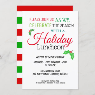 Holly Leaves Santa Luncheon Invitation Kaart