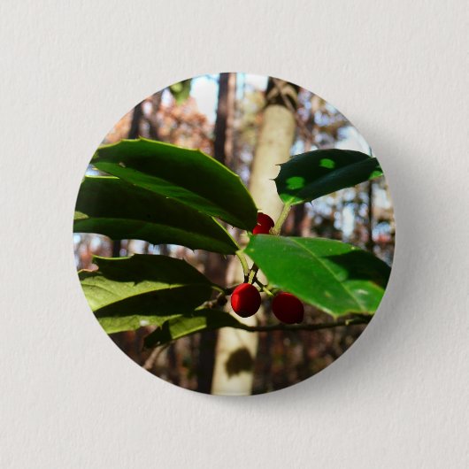 Holly left I Holiday Botanical Ronde Button 5,7 Cm (Voorkant)
