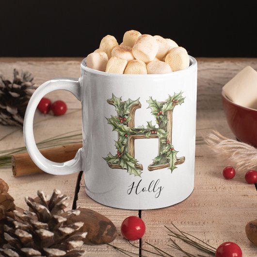 Holly Letter H Persoonlijke Kerstmug Koffiemok