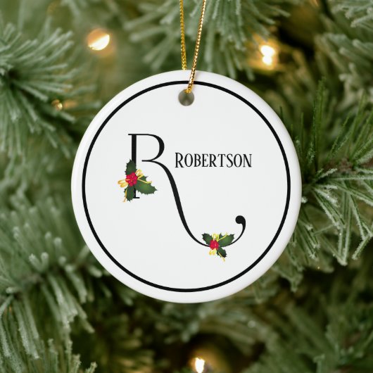 Holly letter R monogram en naam Kerstmis Keramisch Ornament (Boom)