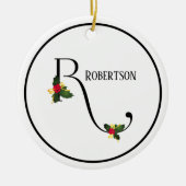 Holly letter R monogram en naam Kerstmis Keramisch Ornament (Voorkant)