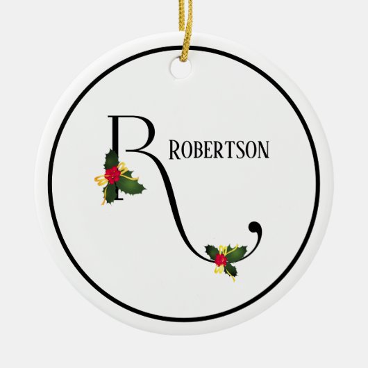 Holly letter R monogram en naam Kerstmis Keramisch Ornament (Voorkant)