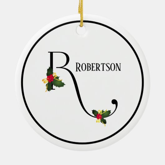 Holly letter R monogram en naam Kerstmis Keramisch Ornament (Achterkant)