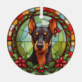 Holly Lijst Doberman Pinscher Hondenkerst Glas Ornament (Achterkant)