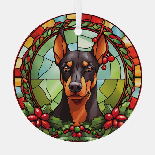 Holly Lijst Doberman Pinscher Hondenkerst Glas Ornament (Achterkant)