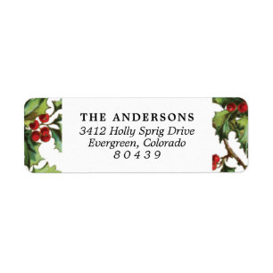 Holly Lijst Kerst retour adreslabel Etiket