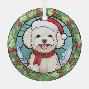 Holly Lijst Santa Bichon Frise Hondenkerst Glas Ornament
