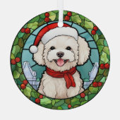 Holly Lijst Santa Bichon Frise Hondenkerst Glas Ornament (Achterkant)