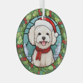 Holly Lijst Santa Bichon Frise Hondenkerst Glas Ornament (Voorkant Rechts)