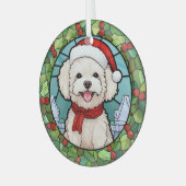 Holly Lijst Santa Bichon Frise Hondenkerst Glas Ornament (Voorkant links)