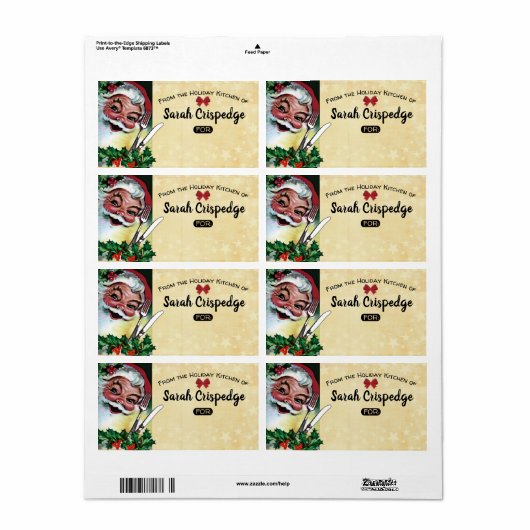 Holly maakt kerstfeestmaal baklabel etiket (Full Sheet)