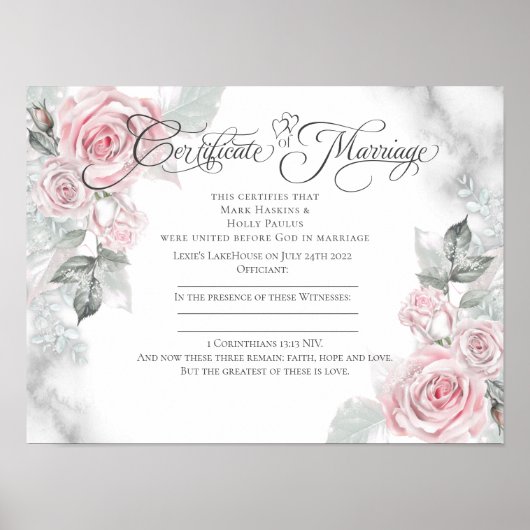 Holly Marriage Certificate sample 2 Poster (Voorkant)