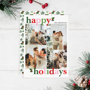 Holly Merry Bright Fun Family Holiday Card Feestdagenkaart
