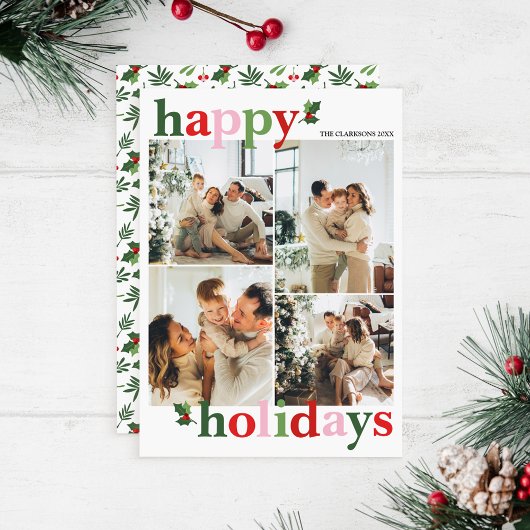 Holly Merry Bright Fun Family Holiday Card Feestdagenkaart