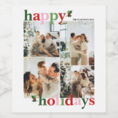 Holly Merry Bright Fun Family Holiday Card Wijn Etiket (Enkel label)