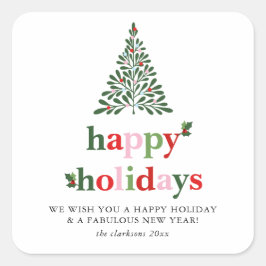 Holly Merry & Bright Holiday Kaart Vierkante Sticker