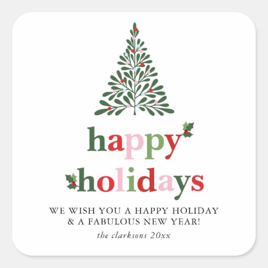 Holly Merry & Bright Holiday Kaart Vierkante Sticker (Voorkant)