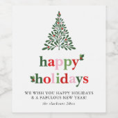 Holly Merry & Bright Holiday Kaart Wijn Etiket (Enkel label)