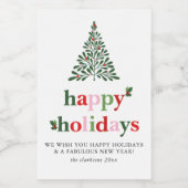 Holly Merry & Bright Holiday Kaart Wijn Etiket (Enkel label)