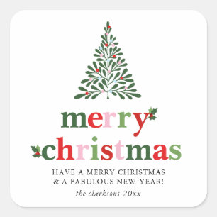 Holly Merry & Bright Kerstmis Vierkante Sticker