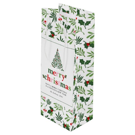 Holly Merry Christmas Bright Fun Wijn Cadeautas (Voorkant Gekanteld)