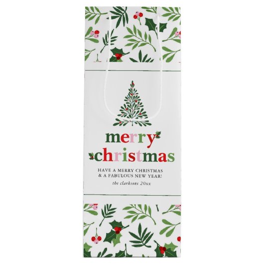 Holly Merry Christmas Bright Fun Wijn Cadeautas (Voorkant)