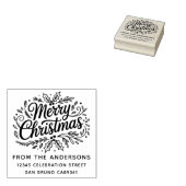 Holly Merry Christmas Familienaam Retouradres Rubberstempel (Gestempeld)