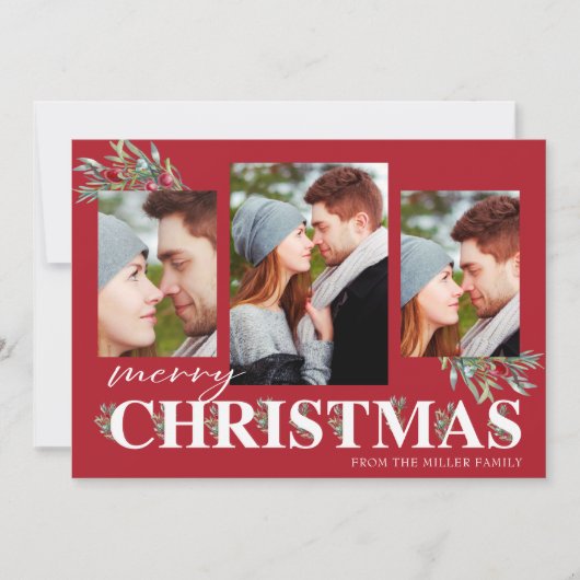 Holly Merry Christmas Holiday Fotocollage Feestdagenkaart (Voorkant)