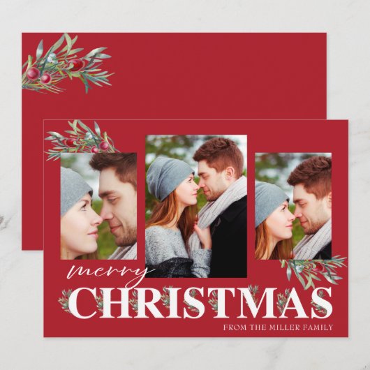Holly Merry Christmas Holiday Fotocollage Feestdagenkaart (Voorkant / Achterkant)