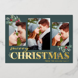 Holly Merry Christmas Holiday Fotocollage Folie Feestdagenkaart