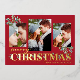 Holly Merry Christmas Holiday Fotocollage Folie Feestdagenkaart