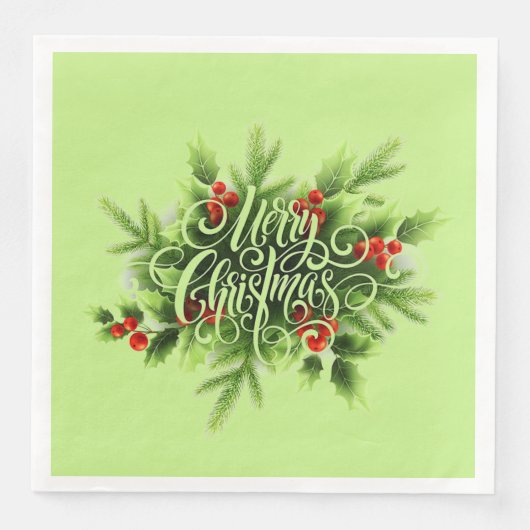 Holly Merry Christmas Paper Napkin Servet (Voorkant)