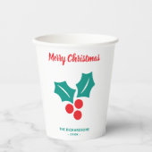 Holly Merry Christmas Rood Wit Groen Custom Name Papieren Bekers (Voorkant)