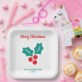 Holly Merry Christmas Rood Wit Groen Custom Name Papieren Bordje (Feest)