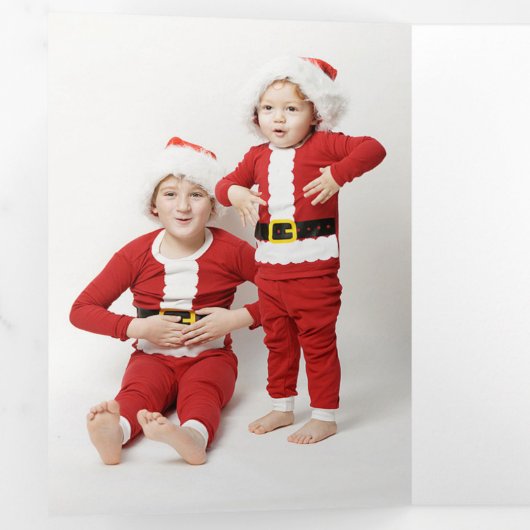 Holly Merry Christmas Trifold Foto Kerstmis Drieluik Wenskaart (Binnenzijde eerst)