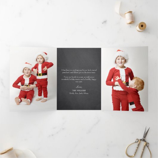 Holly Merry Christmas Trifold Foto Kerstmis Drieluik Wenskaart (Binnen)