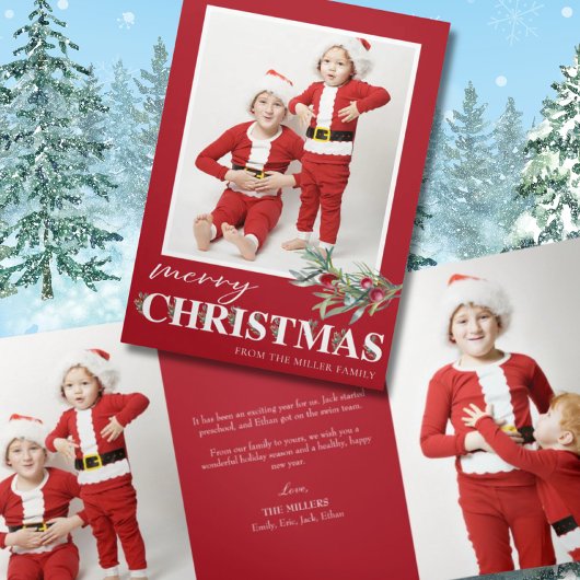 Holly Merry Christmas Trifold Foto Kerstmis Drieluik Wenskaart