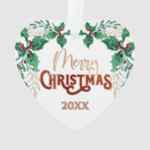 Holly Merry Christmas Waterverf Gold Familie Foto Ornament (achterkant)