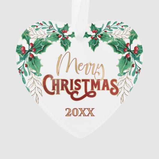 Holly Merry Christmas Waterverf Gold Familie Foto Ornament (achterkant)