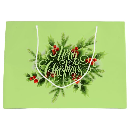 Holly Merry kerst Large Gift Bag Groot Cadeauzakje (Voorkant)