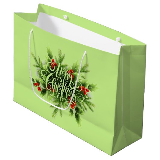 Holly Merry kerst Large Gift Bag Groot Cadeauzakje (Voorkant Gekanteld)