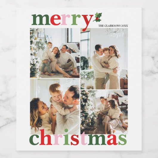 Holly Merry-kerstfeestelijke familie Wijn Etiket (Enkel label)