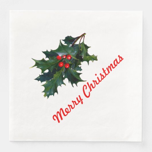 Holly Merry Kerstmis Napkin Servetten (Voorkant)