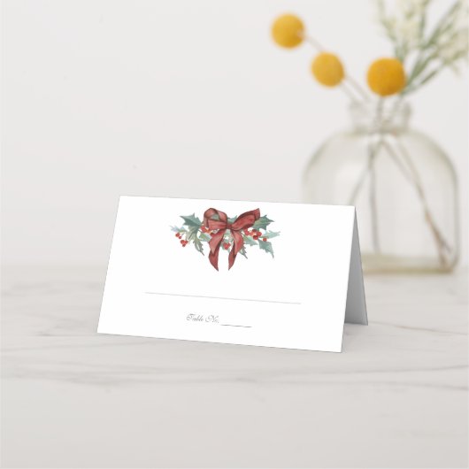 Holly met Bow Place Cards Plaatskaartje (Voorkant)