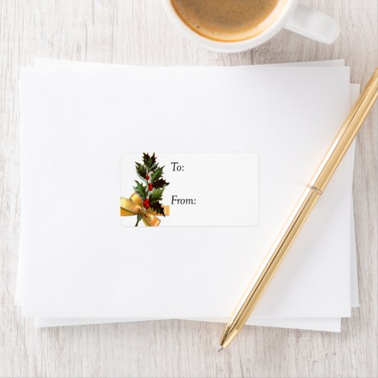 Holly met Gold Bow  Gift Label (Insitu)