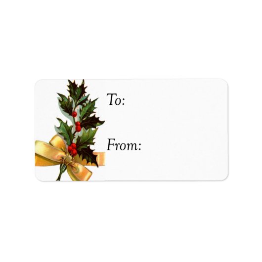 Holly met Gold Bow  Gift Label (Voorkant)